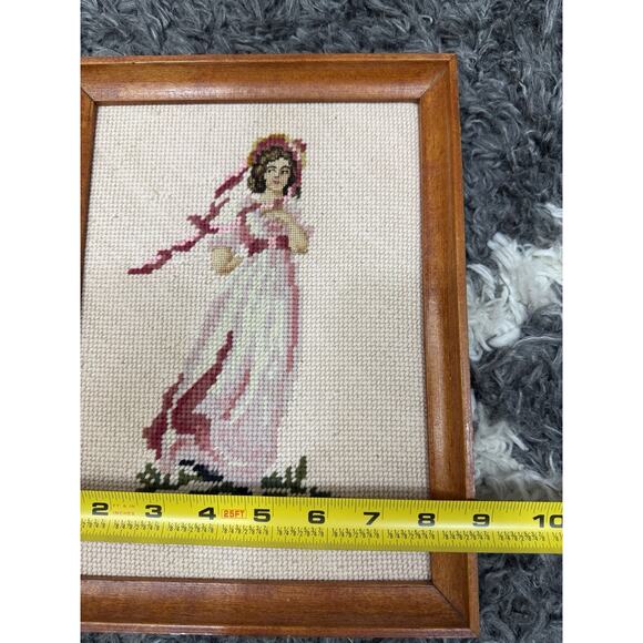 Vintage Pair Needlepoint Pictures Victorian Colonial Man and Woman Framed - Picture 3 of 7